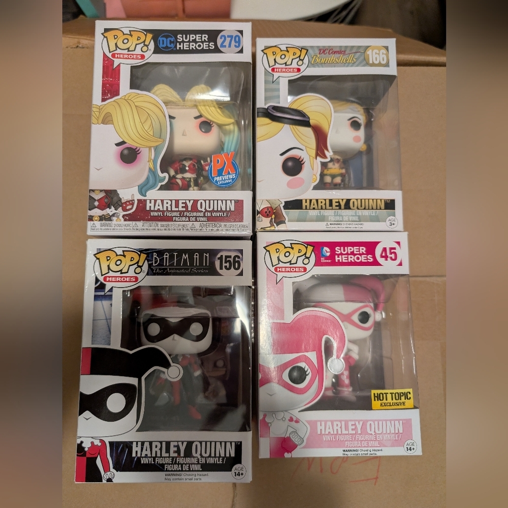 Funko Harley Quinn Pop Vinyl Collection - Red, Black, Pink, Blue